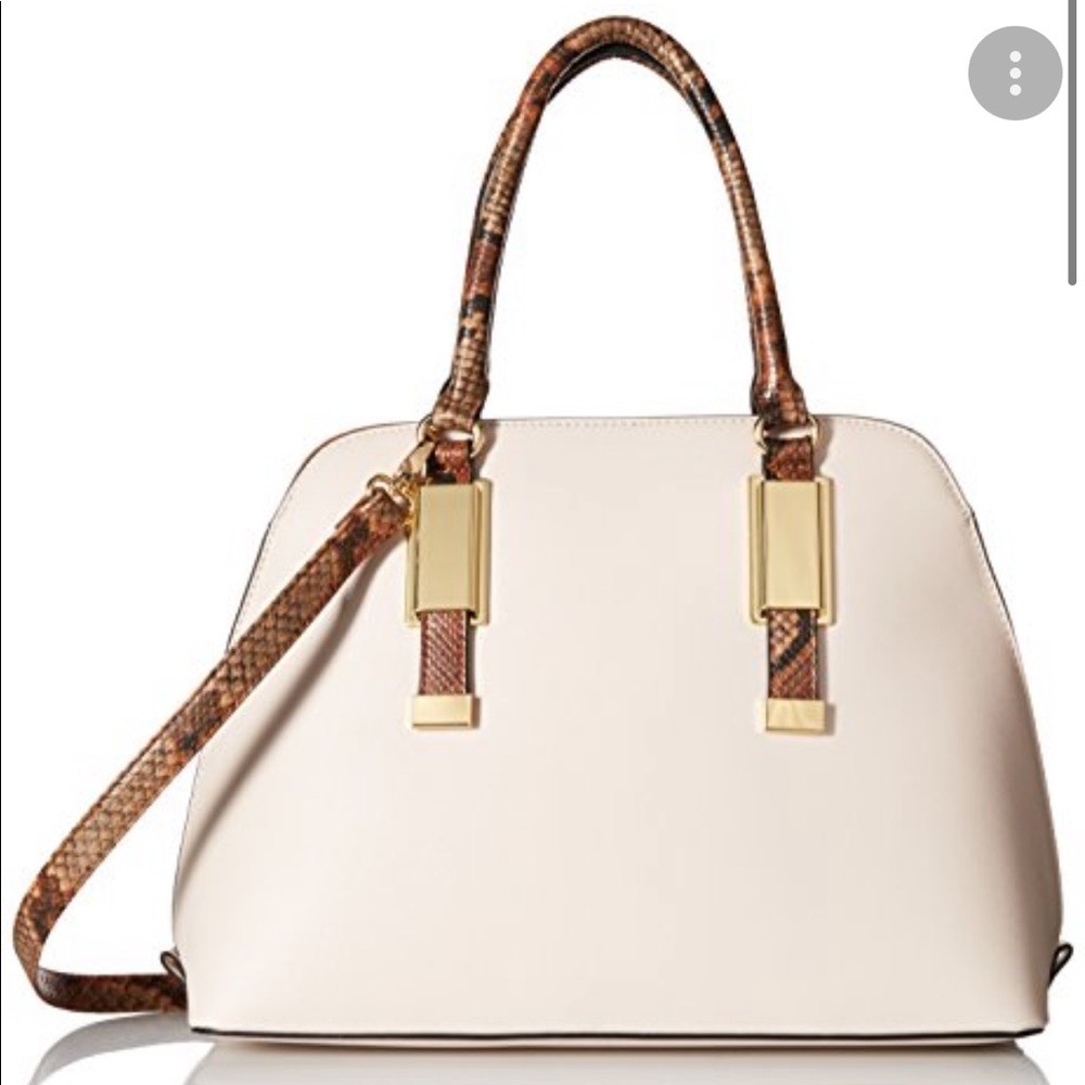 Cream bag with brown snake skin handles